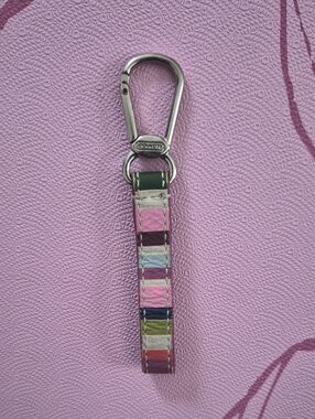 Vintage Coach Y2K Multicolor Striped Leather Key & Card Holder with Silver Clip